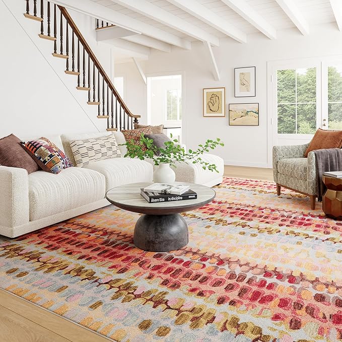 Dash & Albert Paint Chip Pastel Machine Washable Rug, 9.5 X 13.5 Feet, Multicolored Geometric Pattern