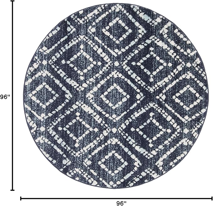SAFAVIEH Adirondack Collection 8' Round Navy/Ivory ADR131N Modern Diamond Distressed Non-Shedding Living Room Bedroom Area Rug