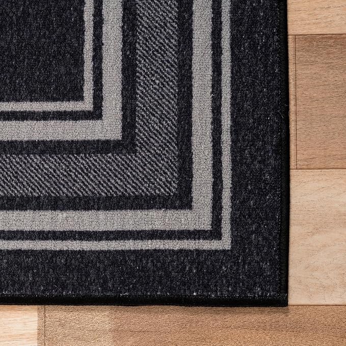 Beverly Rug Non Slip Area Rugs 2x3 Modern Bordered Non Skid Rubber Backing Soft Entryway Rug for Living Dining Room Easy to Clean Non Shedding Kitchen Bedroom Indoor Carpet 2 x 3 Black