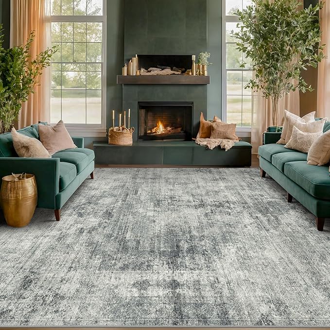 Slate Blue Abstract 5x7 Rug for Office - Dark Grey and Blue Bedroom Rug for Living Room, Washable, Non Slip & Soft, Medallion Indoor Décor