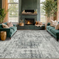 Farmhouse Gray and Blue Rugs for Living Room 8x10 - Modern Cool Unique Area Rug for Dining Room, Large Bedroom, Washable Foldable Dark Academy Décor