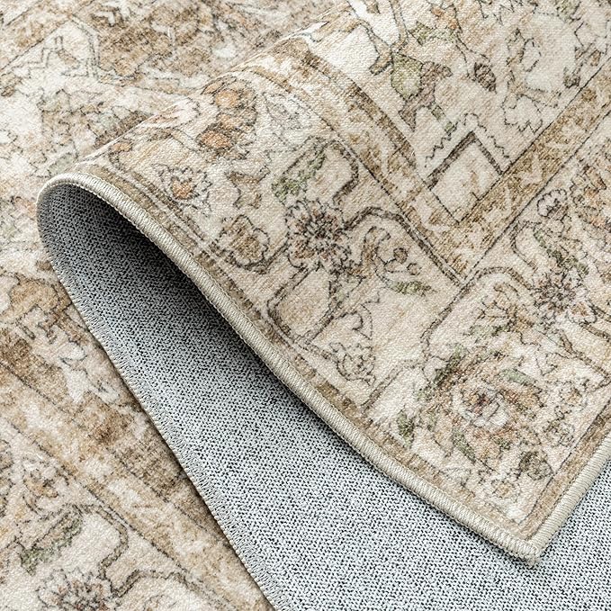 Brown Hallway Runner Rug 2x7 Vintage Washable Distressed Area Carpet Kitchen Indoor Non Slip Long Traditional Medallion Retro Accent Throw Rug for Bedroom Laundry Office Dining Living Room