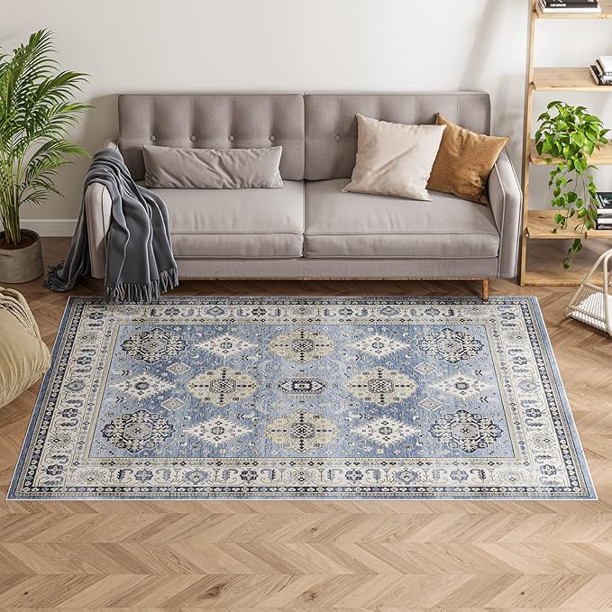 Dripex Vintage Washable Area Rug - 3x5 Entryway Rug for Indoor Door Mat Low-Pile Non-Slip Bedside Rug Bedroom Oriental Medallion Floral Print Carpet Soft Accent Rug Farmhouse Office Home Decor
