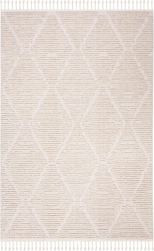 SAFAVIEH Area Rug 8x10 - Marrakech Collection - Large - Beige, Moroccan Boho Tribal Tassel Design, Non-Shedding & Easy Cleaning, Ideal for Living Room, Bedroom, Office, Dining Space (MRK517C)