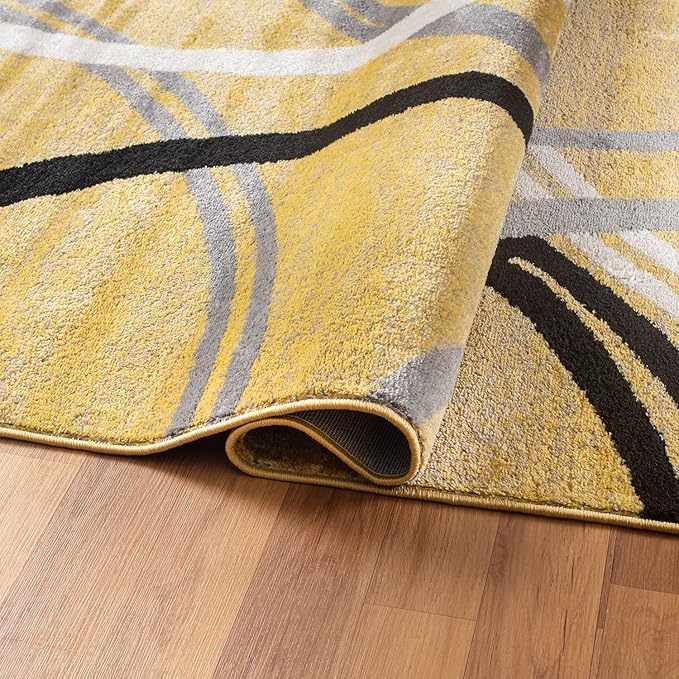 Rugshop Wavy Circles Design Area Rug, Carpet with Jute Backing for Living Room, Bedroom, or Dining Room, Yellow, 7'10" x 10'2"