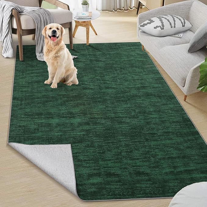 RUGSREAL Extra Large 10x13 Living Room Area Rug Modern Solid Washable Rug Contemporary Indoor Throw Floor Carpet Non Slip Low Pile Foldable Accent Rug for Bedroom, Dark Green