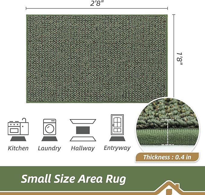 BEQHAUSE 20"x32" Entryway Rug Indoor Door Mat Non-Slip Washable, Hallway Rugs Absorbent & Stain Resist Hall Carpet Runner Rugs for Entryway, Front Door Floor Mats Laundry Room Rugs for Entry, Green