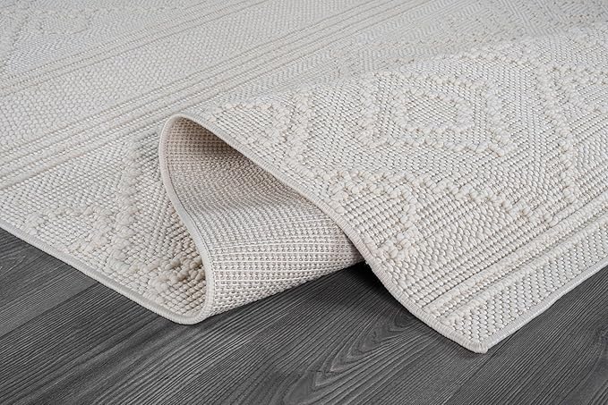 Beverly Rug Micro Loop Large Area Rug White 10x14 Modern Luxury Boho Geometric Durable Indoor Area Rugs for Living Dining Room Office Stain Resistant Non Shedding Casual Indoor Carpet White 10 x 14