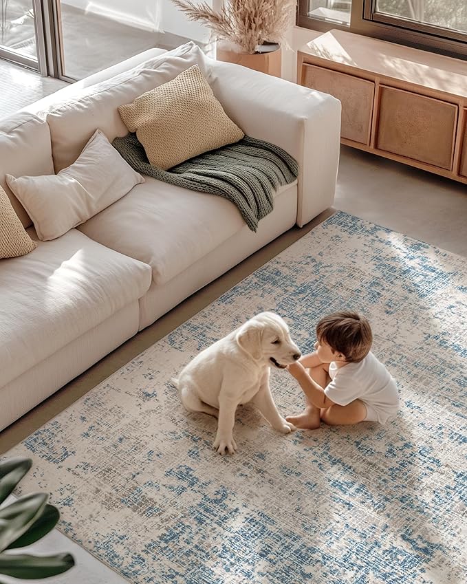 ILANGO 8x10 Area Rug for Living Room Bedroom Washable Modern Rugs 8' x 10' with Non Slip Backing High Traffic Indoor Carpet for Dining Room Dorm Non-Shedding & Fade Resistant Modern
