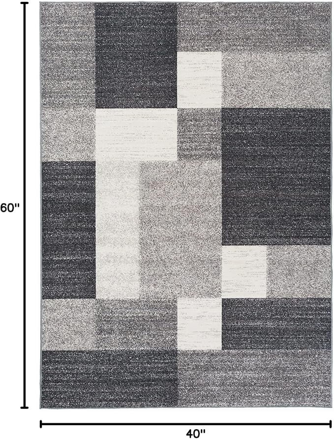 Rugshop Gray Modern Geometric Boxes Non-Slip Area Rug Non-Shedding for Bedroom, Office and Living Room, 3'3" x 5'