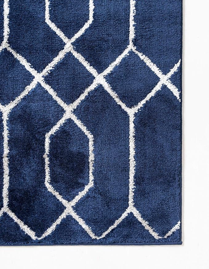 Unique Loom Marilyn Monroe Glam Collection Area Rug - Trellis (10'x 13' Rectangle, Navy Blue Silver/ Silver)