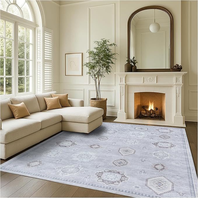 Fame Rugs Turkish Rug. Washable Vintage Oriental Antique Inspired Traditional Doormat Small Modern Area Rugs Luxury Entryway Entry Bedroom Bathroom Kitchen (393VG, 2'5 x 9'8)