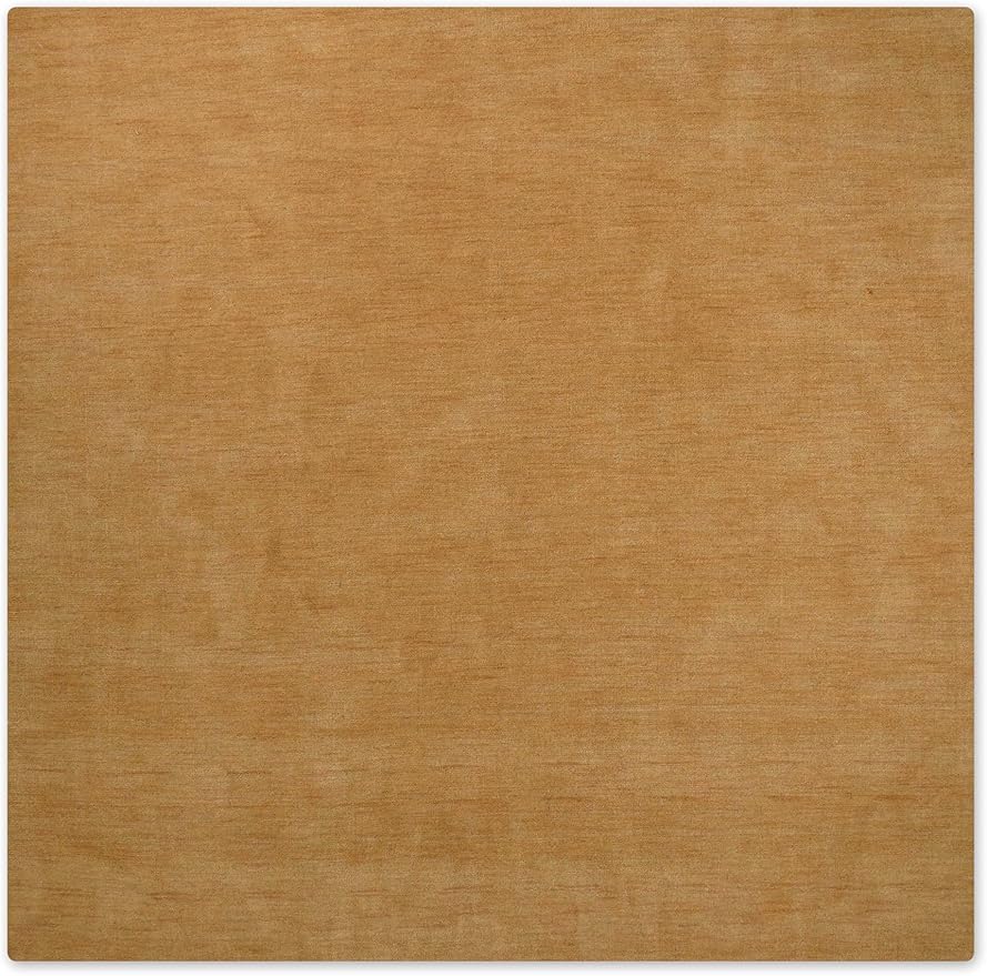 Hand Knotted Loom Wool ECO-Friendly Area Rugs - 8'x8', Square, Gold Color, Solid Plain Design, High Pile Thick Handmade Anti Skid Area Rugs for Living Room, Bed Room (L00111)