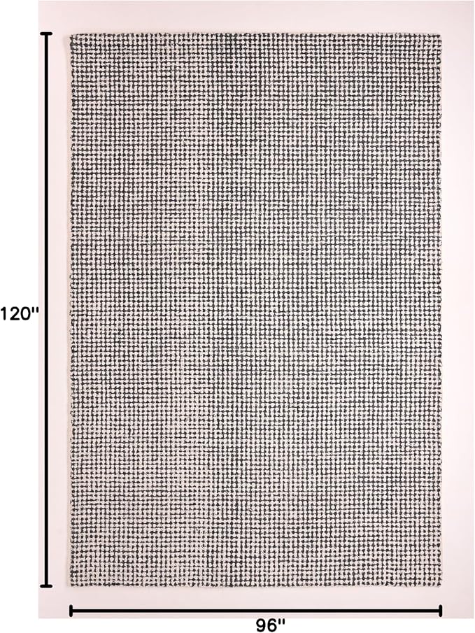 Hand-Tufted 100% Wool Pile Area Rug – Geometric Textured Grid Check Pattern – Thick and Durable Floor Carpet for Bedroom, Living Room, Kids Room, and Dining Area (Charcoal Gray, 2.6' x 8')