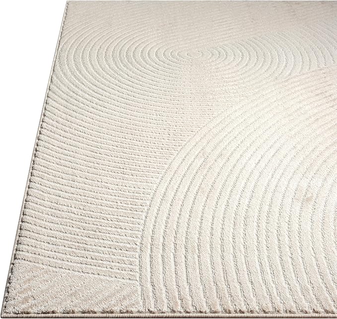 Abani Neutral Beige Area Rug 8' x 10' for Living Room, Bedroom - Zen Reiki Circles Pattern - Durable & Easy to Clean