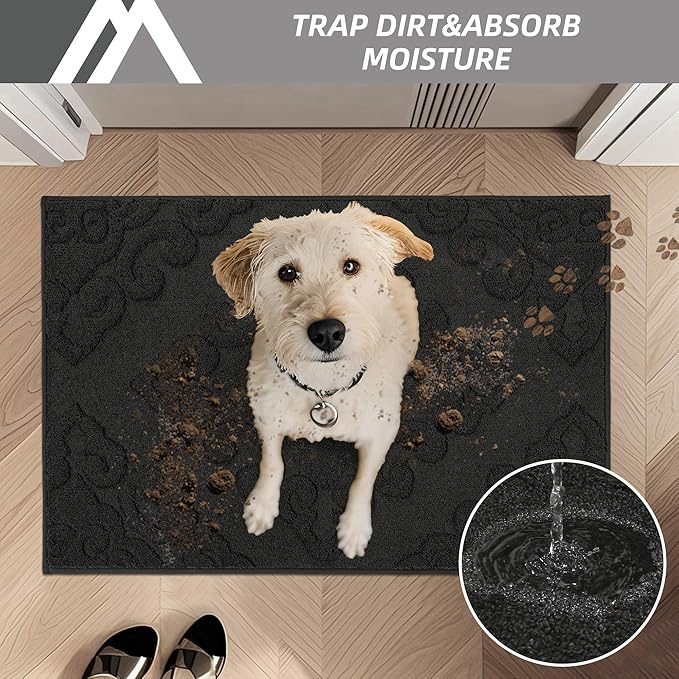 COSY HOMEER Door Mat 24”x36”,Absorbent Dirt Trapper Entryway Rugs,Non-Slip Welcome Mat,Washable Entry Rugs,Low Pile Doormat for Front Back Door,Wet Shoes & Paws,Black