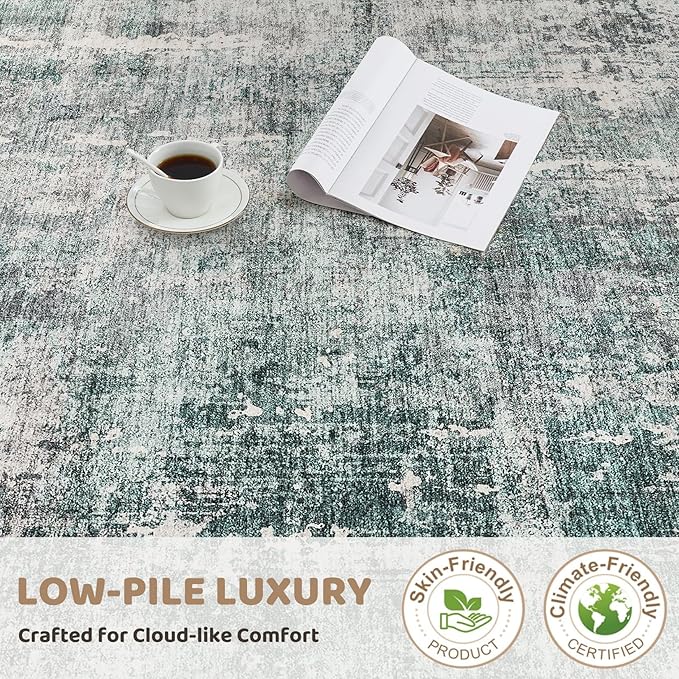 8x10 Area Rug Living Room Rugs - Washable Neutral Modern Abstract Soft Thin Large Rug Indoor Floor No Slip Rug Carpet for Bedroom Under Dining Table Home Office Decor - Green/Grey