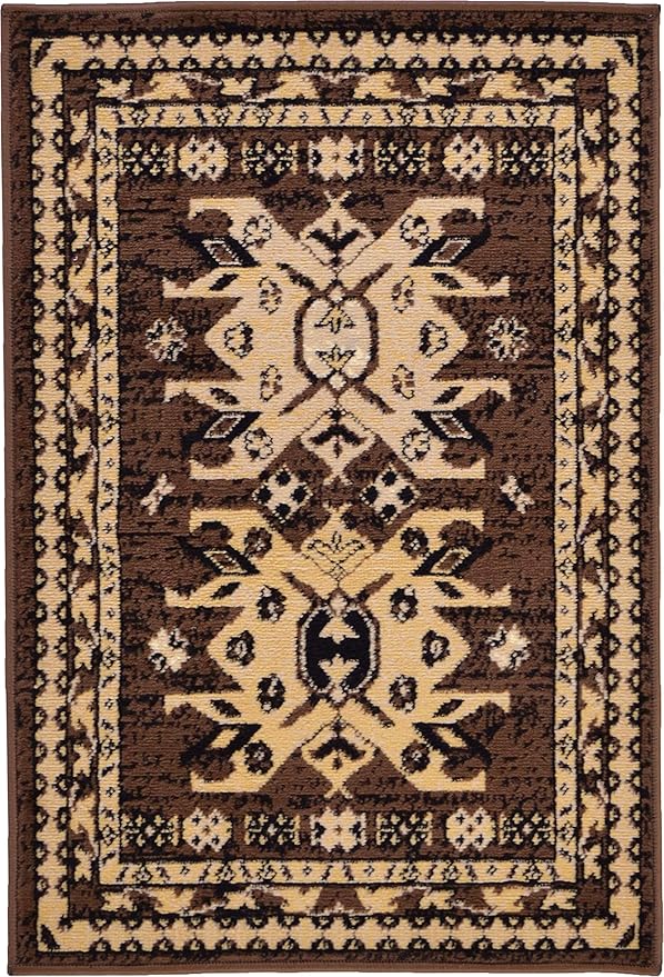 Unique Loom Taftan Collection Border Geometric Tribal Inspired Design Area Rug (2' 2 x 3' 0 Rectangular, Brown/ Tan)