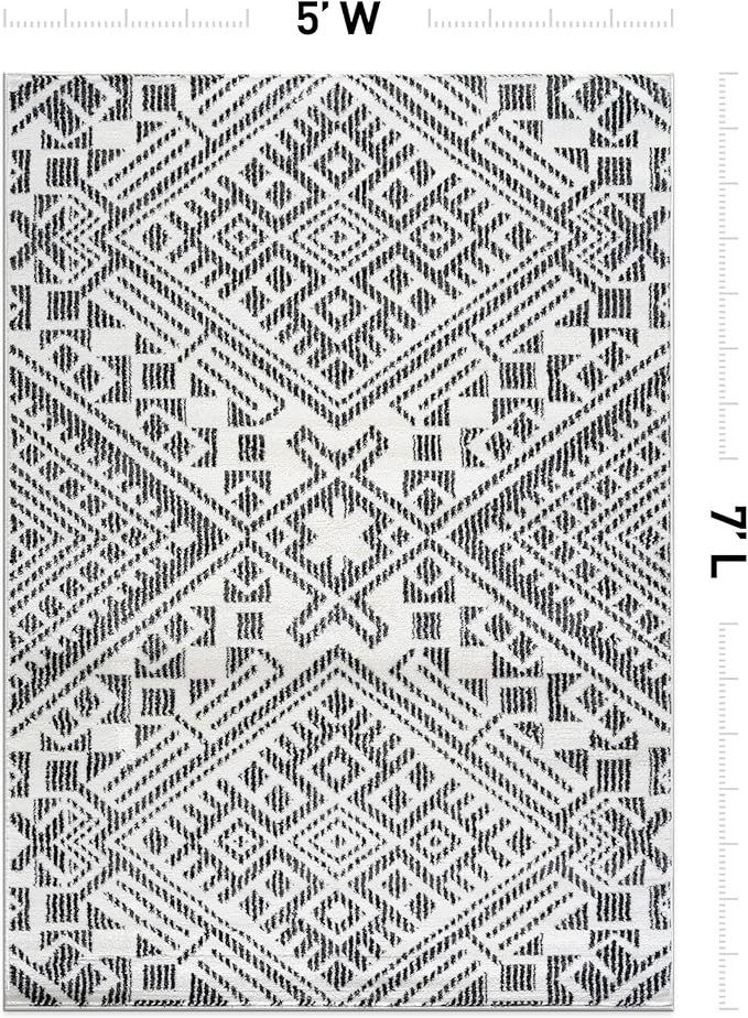 Rugshop Boho Cream Tribal Area Rug 5x7 – Modern Indoor Carpet for Living Room, Bedroom, or Entryway – Non-Shedding, Low Pile Geometric Design 5' x 7'