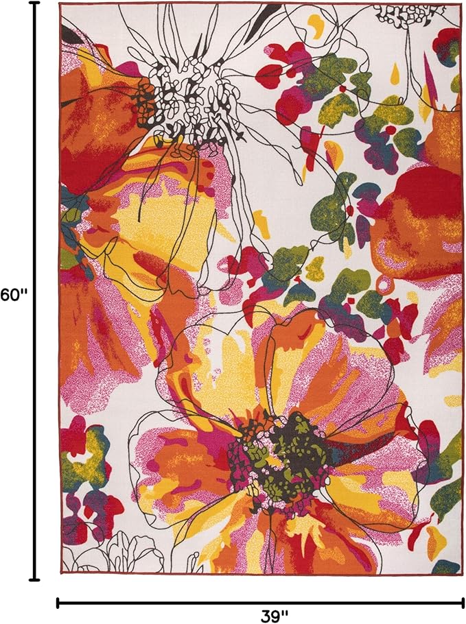 Rugshop Multi Bright Flowers Non Slip Non-Shedding Area Rug for Bedroom, Living Room and Home Office, 3'3" x 5'