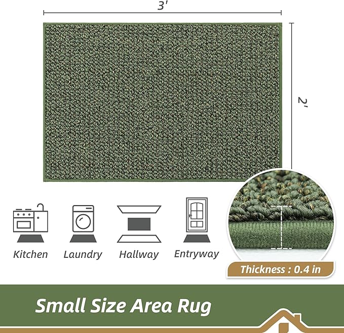 BEQHAUSE 2x3 Entryway Rug Indoor Door Mat Non-Slip Washable, Hallway Rugs Absorbent & Stain Resistant Hall Carpet Runner Rugs for Entryway, Front Door Floor Mats Laundry Room Rugs for Entry, Green
