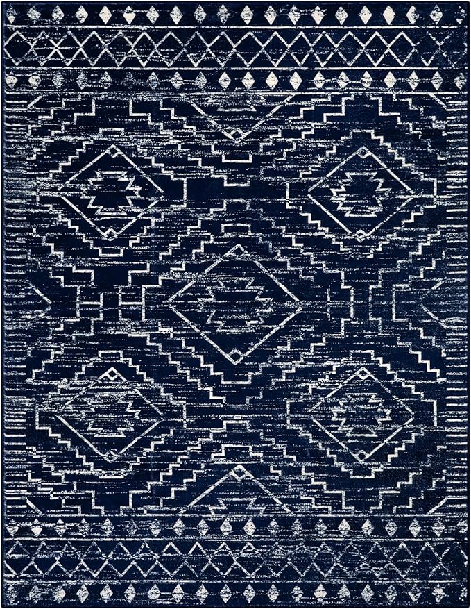 Wonnitar Moroccan 5x7 Blue Rugs for Living Room, Washable Geometric Tribal Bedroom Area Rug, Large Non-Shedding Soft Low Pile Stain Resistant Carpet for Den Kitchen Home Decor (Blue,5'x7')