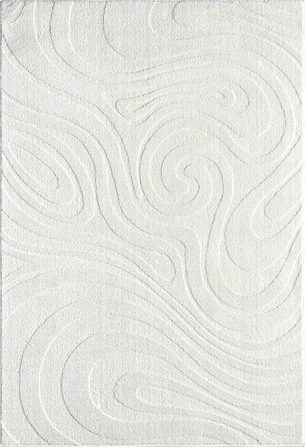 Abani Cozy Cream Area Rug for Living Room, Bedroom - Swirl Waves Pattern - 6' x 9' - Durable & Easy to Clean
