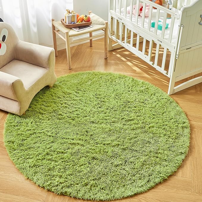 Andency Grass Green Round Area Rug for Bedroom, Soft Shag Circle Rug 6x6 for Room, Fluffy Faux Fur Carpet for Home Decor, Circular Fuzzy Plush Rug for Living Room, Playroom