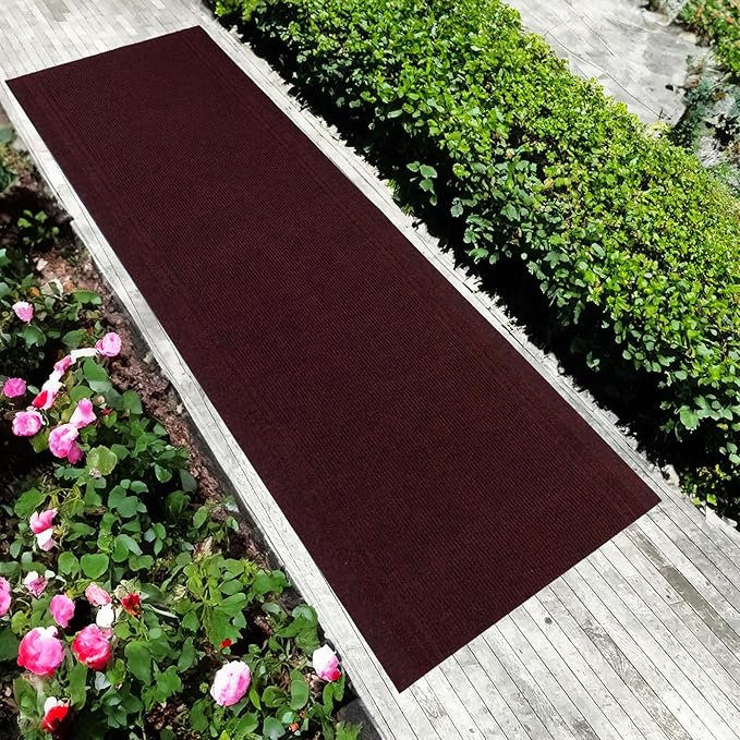English Home Custom Size Anti Slip Burgundy Design Light Weight Durable TPR Backing Thin Pile Runner Rug (26" x 8')