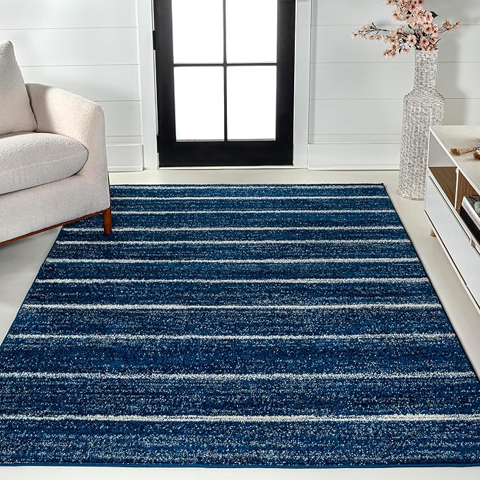 JONATHAN Y Williamsburg Minimalist Stripe Navy/Cream Indoor Area Rug, 3x5, Contemporary, Modern, Easy-Cleaning for Living Room, Bedroom, Kitchen, Pet Friendly, Non-Shedding (MOH201C-3)