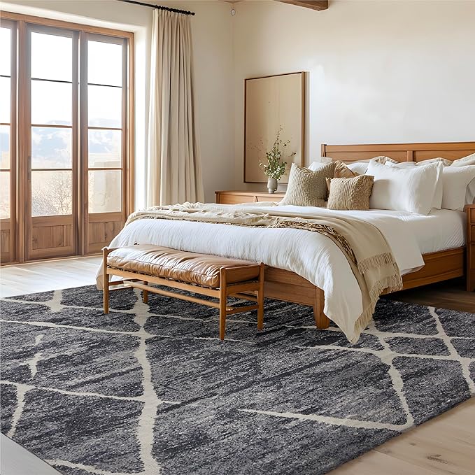 Bedsure 5x7 Area Rugs for Living Room, Machine Washable Modern Style Rug, Non-Slip Backing, Non-Shedding, Low Pile Easy Care Throw Carpet for Bedroom Dining Room, Charcoal Gray
