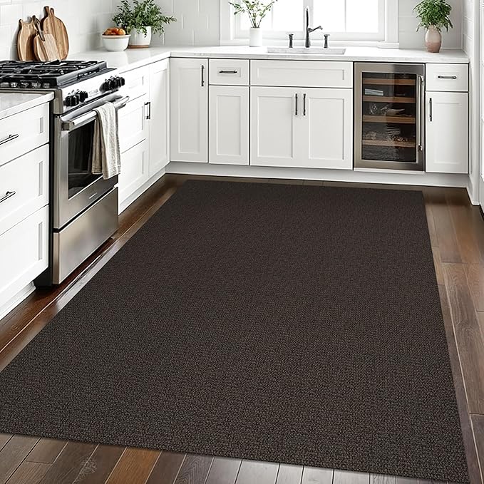 EARTHALL Washable Area Rugs 5x7 Ft Non Slip Living Room Rugs Cotton Rubber Backed Dining Room Rug Braided Bedroom Rugs Indoor Outdoor Floor Carpet for Living Room, Bedroom, Dining Room, Taupe/Coffee