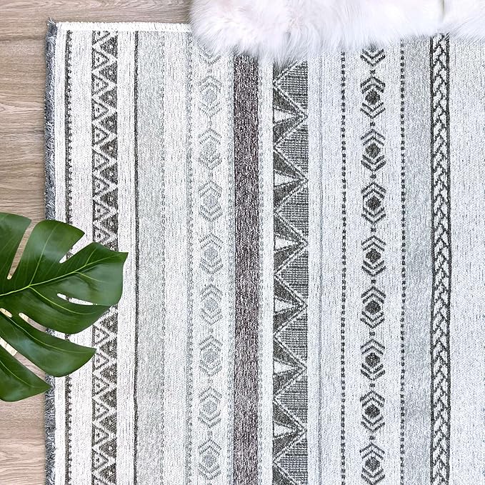 Alfa Rich 4x6 Gray Off White Washable Area Rugs for Living Room Bedroom Kitchen Decor Cotton Rug
