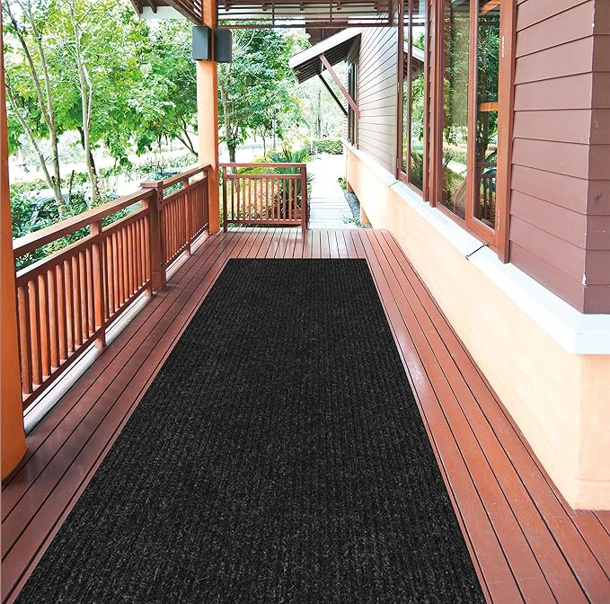 Ottomanson 2'7" x 42' Hallway Runner with Scraper Pile - Extra Durable Non-Slip Rug Mat for Indoor & Outdoor Use - Ideal for Kitchen, Entryway & Garage - High-Traffic Carpet, Black
