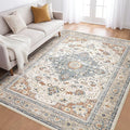 6x9 Area Rugs Living Room: Washable Boho Large Neutral Vintage Soft Rug Stain Resistant Distressed Farmhouse Non-Slip Indoor Floor Carpet for Bedroom Nursery Kids Office Dining Room- Beige Blue
