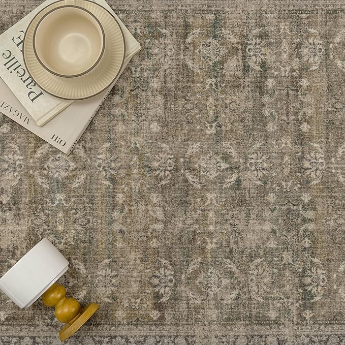 4x6 Brown Area Rug Washable Vintage Distressed Office Carpet Low Pile Entryway Non Slip Indoor Soft Retro Entrance Throw Accent Rug for Kitchen Bathroom Bedroom Dining Living Room