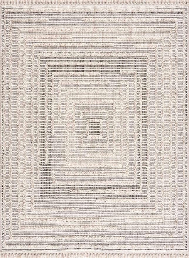 Hauteloom Lunao Farmhouse Living Room Bedroom Moroccan Square Pattern Abstract Runner Rug - Soft Shaggy High Low Carpet - High Pile - Bohemian, Boho - Gray, Brown, Beige, Cream - 2'7" x 7'3"