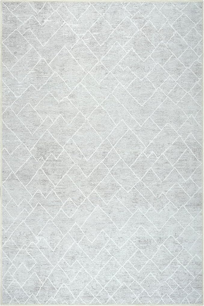 Bloom Rugs Washable Non-Slip 4' x 6' Rug - Gray/Pebble Striped Area Rug for Living Room, Bedroom, Dining Room, and Kitchen - Exact Size: 4' x 6'
