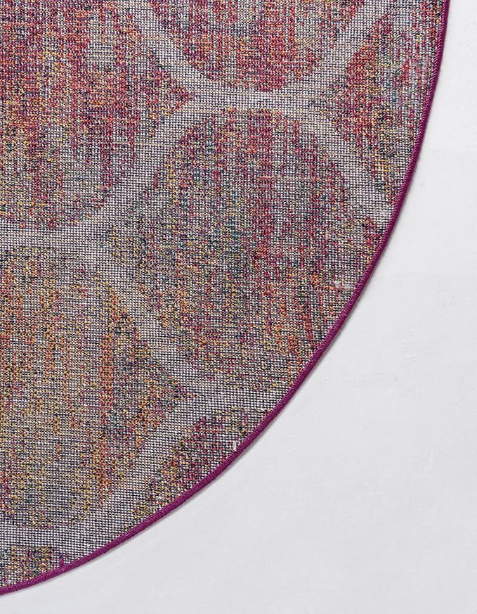 Rugs.com Lattice Frieze Collection Rug – 8' Round Multi Medium Rug Perfect for Kitchens, Dining Rooms
