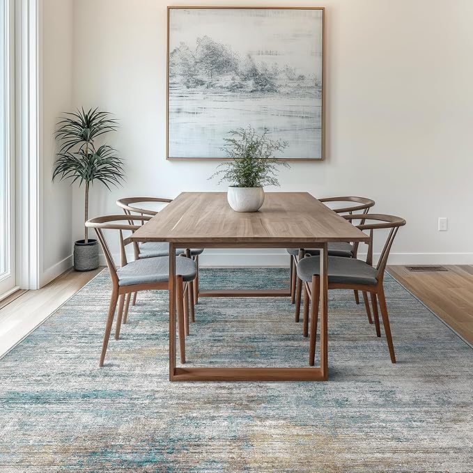 Bavni 5x7 Rug, Modern Machine Washable Rug Non-Slip, Soft Lightweight Area Rug, Stain Resistant Rugs for Living Room, Bedroom, Dining Room, Avocado Green
