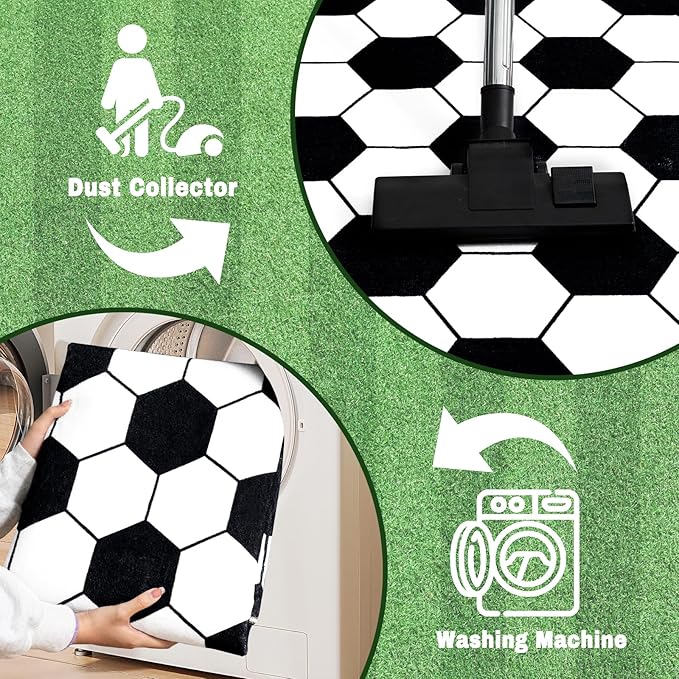 Soft Soccer Rugs for Bedroom, Machine Washable, Cute Bedside Boys Area Rug for Kids Toddlers Teens, Soccer Lovers Home Decor Indoor Carpet for Living Room, Dorms, Nursery, 5x7 FT