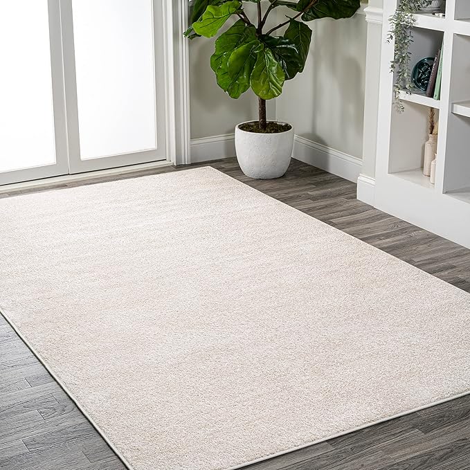 Eyely UES100D-6 Supersoft Haze Solid Low-Pile Indoor Area Rug, Coastal, Bohemian, Minimalist, Classic, Casual for Bedroom,Kitchen,Living Room,Non Shedding,Easy-Washing, Ivory, 6 X 9