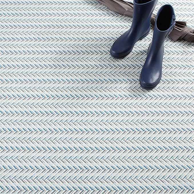 Dash & Albert Lowell Blue Machine Washable Rug, 2 X 3 Feet, Blue Graphic Pattern - Premium Luxury Hotel Quality Soft Breathable Hypoallergenic Machine Washable Easy Care All Season Comfortable
