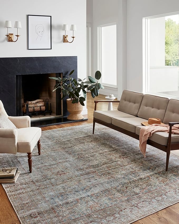 Loloi Chris Loves Julia Jules Collection JUL-05 Lagoon/Brick 2'-6'' x 7'-6'', .13" Pile Height, Runner Rug