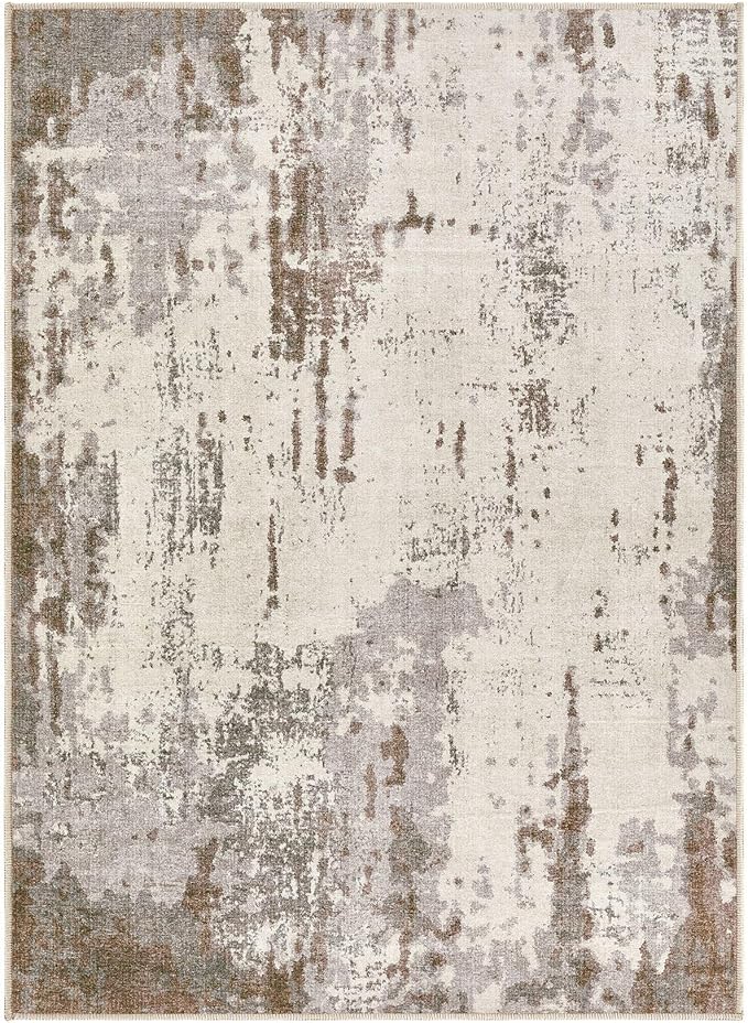 4x6 Area Rug Living Room Rugs - Washable Neutral Modern Abstract Soft Thin Rug Indoor Floor No Slip Rug Carpet for Bedroom Under Dining Table Home Office Decor - Brown/Grey/Beige