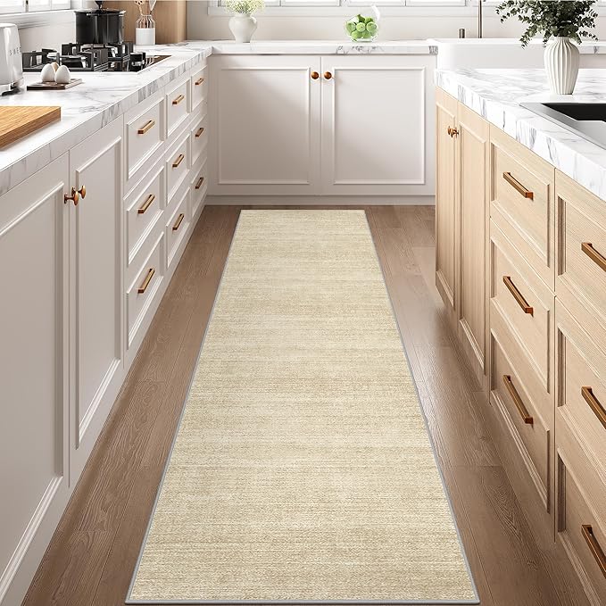 Art&Tuft Non-Slip Runner Rug - 2x12 Runner Rug Washable Low-Pile Rugs Runners, Soft Distressed Carpet Runner for Bedroom Bathroom Kitchen Laundry Living Room, Brown