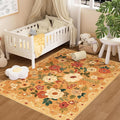 DUKINO 3x5 Area Rug, Floral Rugs for Living Room, Lightweight Non Slip Washable Rug, Indoor Low Pile & Non-Shedding Boho Design Rugs for Bedroom, Living Room, Dining Room, Orange