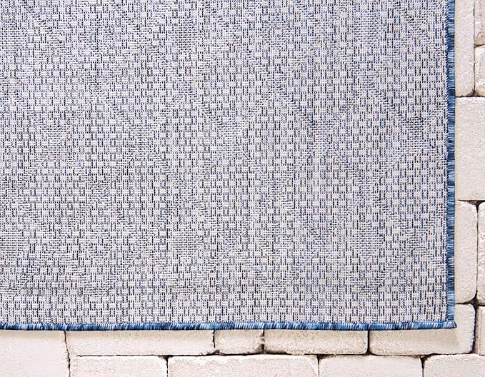 Unique Loom Outdoor Trellis Collection Area Rug - Tribal Trellis (2' 7" x 12' Runner, Blue/ Ivory)