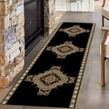Vintage Baroque Art Long Hallway Rugs Runners, 4x10ft, Luxury European Geometric Living Room Rug, Gold Greek Meandering Soft Washable Mats, Shed Resistant Pet Friendly Carpet for Indoor