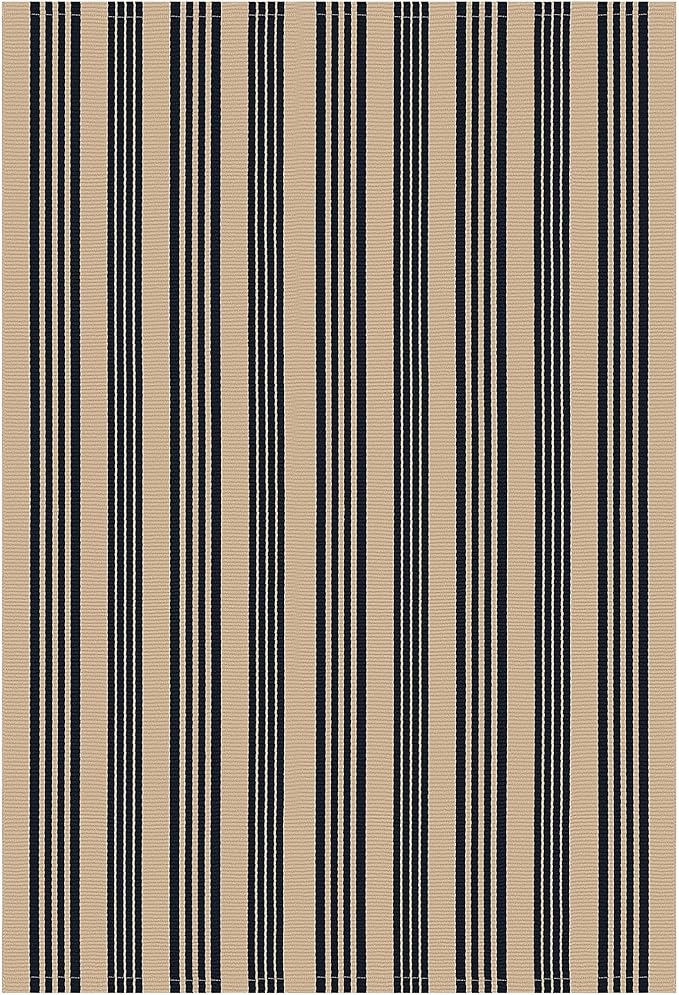KOZYFLY Striped Outdoor Rug 5x7 Ft Area Rug Brown and Black Washable Indoor Outdoor Rug Cotton Outdoor Patio Rugs Farmhouse Rugs for Living Room Carpet for Patio Dining Room Bedroom